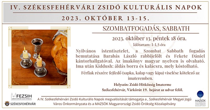 Pénteken kezdődnek a IV. Székesfehérvári Zsidó Kulturális Napok programjai